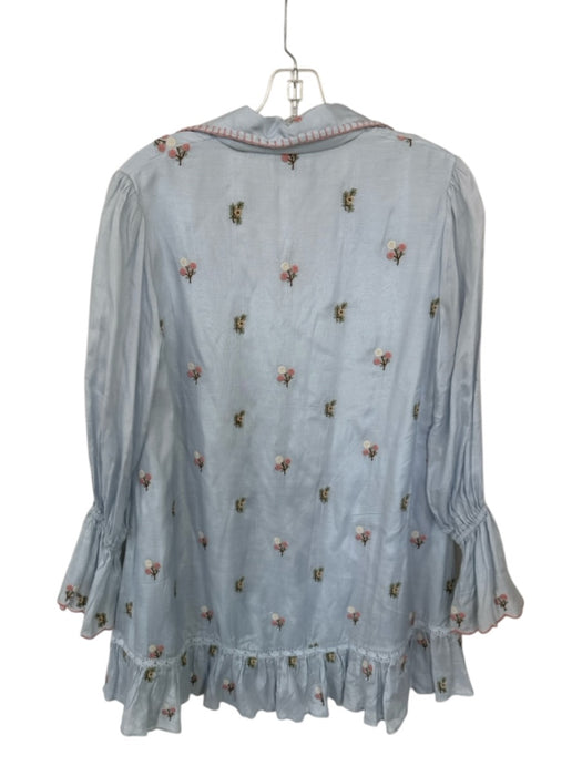 Pinnacle Size XS Baby Blue & Pink Print Viscose Long Sleeve Scallop Detail Dress Baby Blue & Pink Print / XS
