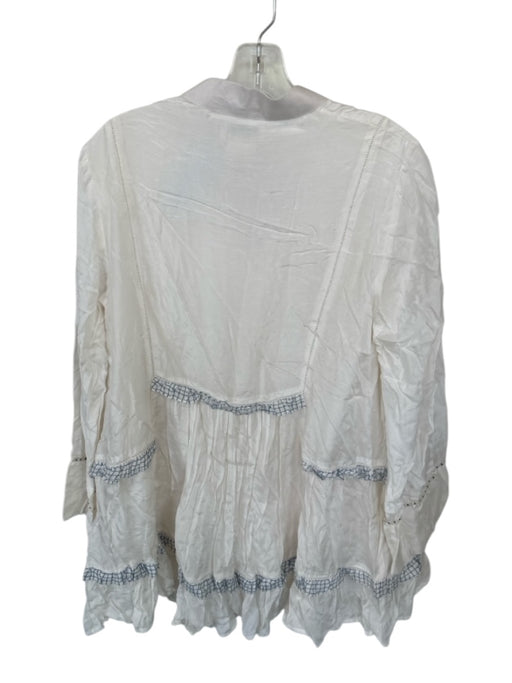 Pinnacle Size XS White & Blue Viscose Long Sleeve Lace Detail V Neck Lined Dress White & Blue / XS
