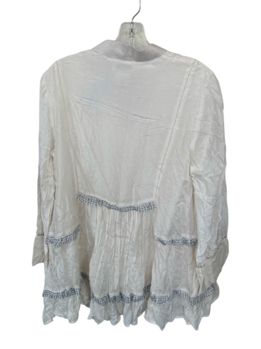 Pinnacle Size XS White & Blue Viscose Long Sleeve Lace Detail V Neck Lined Dress White & Blue / XS