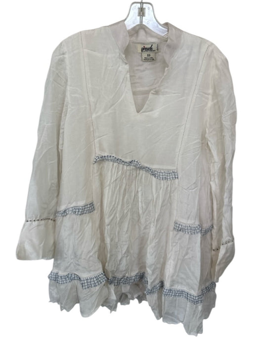 Pinnacle Size XS White & Blue Viscose Long Sleeve Lace Detail V Neck Lined Dress White & Blue / XS