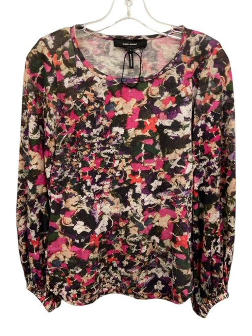 Isabel Marant Size Small Pink, Black, & Multi Linen Long Sleeve Elastic Cuff Top Pink, Black, & Multi / Small