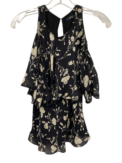 Polo Ralph Lauren Size 2 Black & Cream Silk Cold Shoulder Floral Top Black & Cream / 2