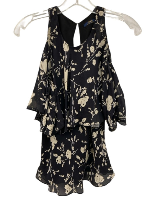 Polo Ralph Lauren Size 2 Black & Cream Silk Cold Shoulder Floral Top Black & Cream / 2