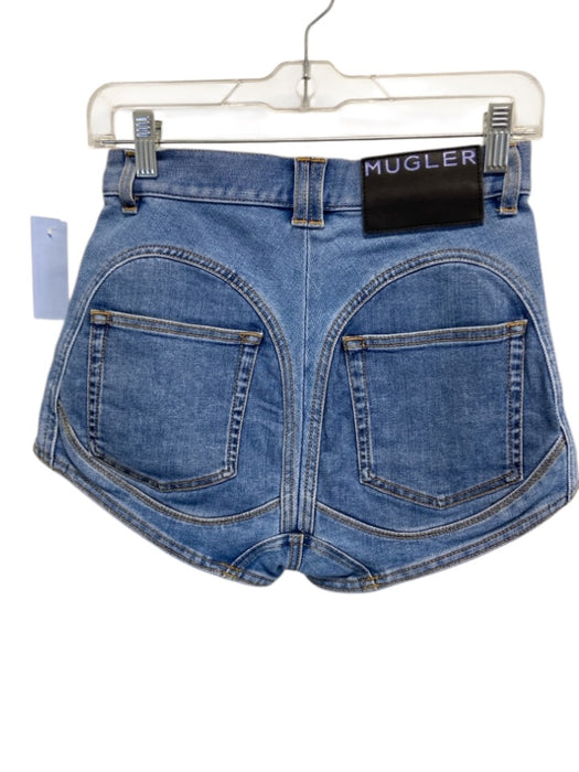 Mugler Size 36 Medium Wash Cotton & Elastane Denim Zip Fly High Rise Shorts Medium Wash / 36