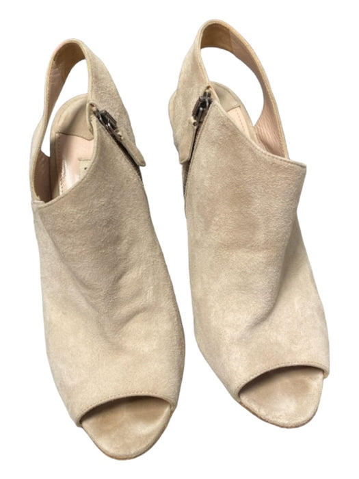 Miu Miu Shoe Size 38.5 Beige Suede Side Zip Peep Toe Open Heel Booties Shoes Beige / 38.5