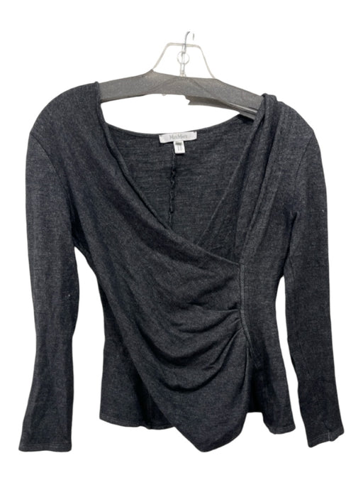 MaxMara Size M Dark Gray Calf Surplice Long Sleeve Gathered Sides Top Dark Gray / M