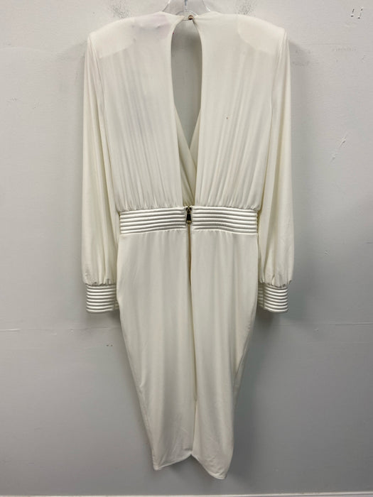 Zhivago Size 8 White Polyester Blend Long Balloon Sleeve Shoulder Pads Dress
