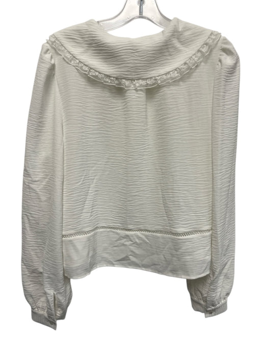 Adrianna Papell Size S White Polyester Sheer Lace Baby collar Long Sleeve Top White / S