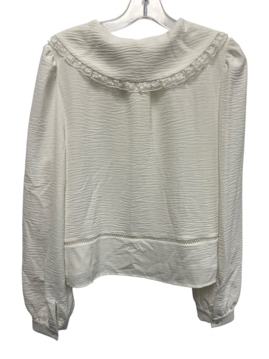 Adrianna Papell Size S White Polyester Sheer Lace Baby collar Long Sleeve Top White / S
