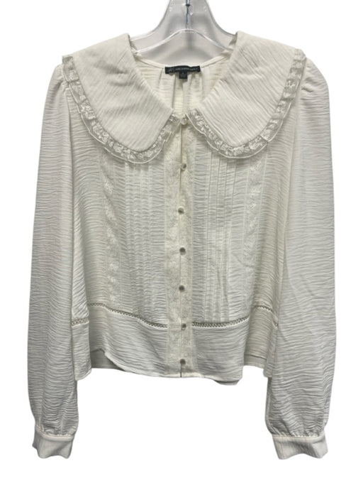 Adrianna Papell Size S White Polyester Sheer Lace Baby collar Long Sleeve Top White / S