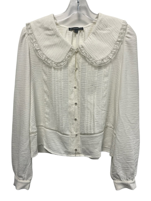 Adrianna Papell Size S White Polyester Sheer Lace Baby collar Long Sleeve Top White / S