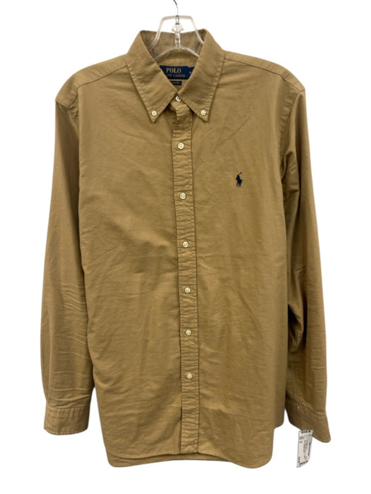 Polo Size M Tan Cotton Solid Button Down Men's Long Sleeve Shirt Tan / M