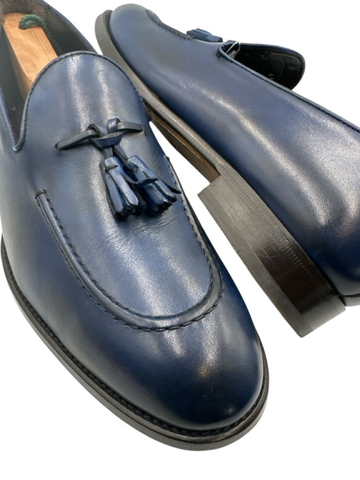 Max Stanco Shoe Size 44 Blue Leather Solid Dress Tassel Men's Shoes Blue / 44