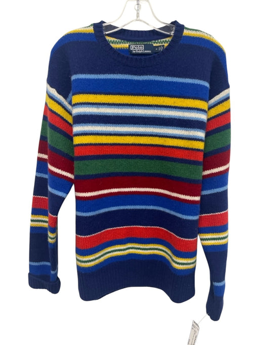 Polo Size M Blue & Multi Wool Striped Men's Sweater Blue & Multi / M