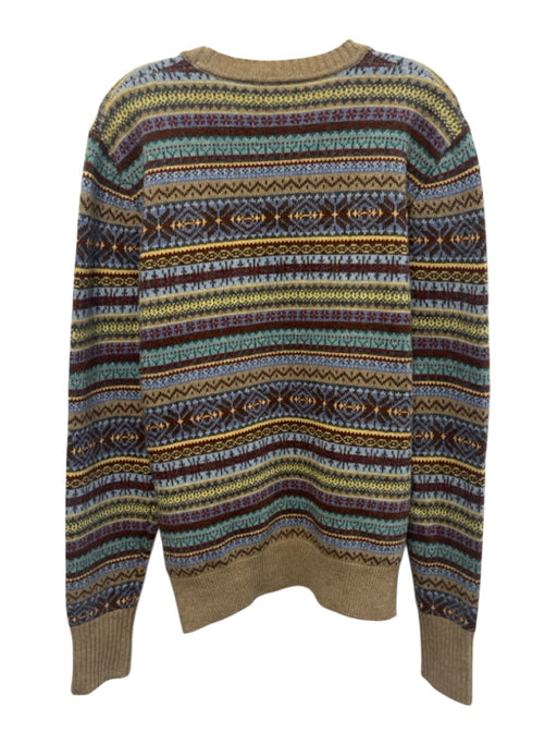 Sid Mashburn Size L Beige & Multi Color Lambswool All Over Print Men's Sweater Beige & Multi Color / L