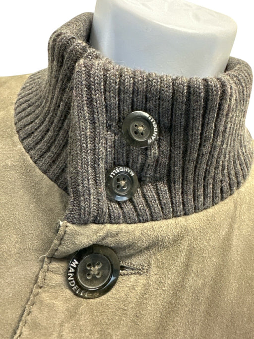 Mandelli Size Est L Beige & Gray Leather Solid Zipper Men's Jacket Beige & Gray / Est L