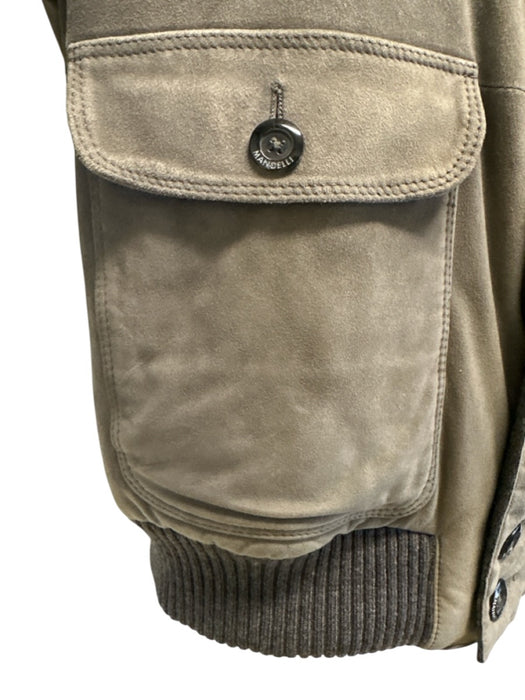 Mandelli Size Est L Beige & Gray Leather Solid Zipper Men's Jacket Beige & Gray / Est L