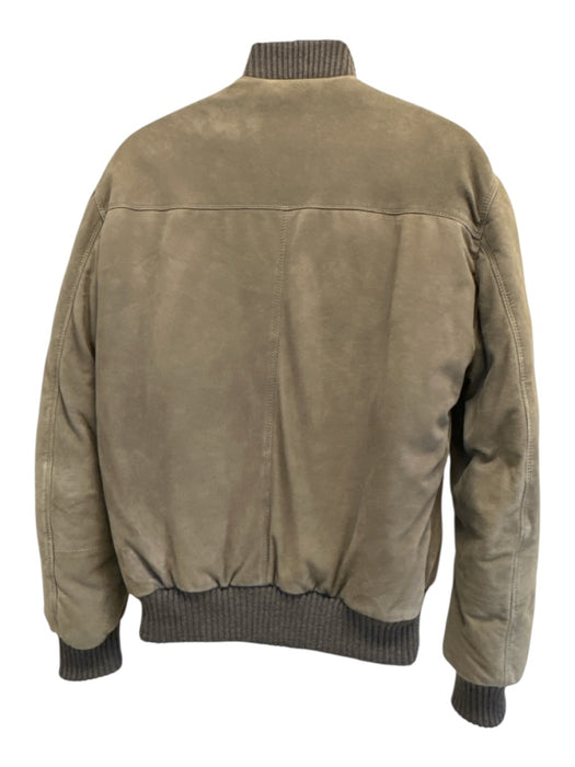 Mandelli Size Est L Beige & Gray Leather Solid Zipper Men's Jacket Beige & Gray / Est L