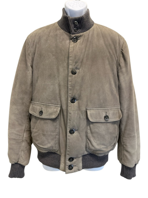 Mandelli Size Est L Beige & Gray Leather Solid Zipper Men's Jacket Beige & Gray / Est L