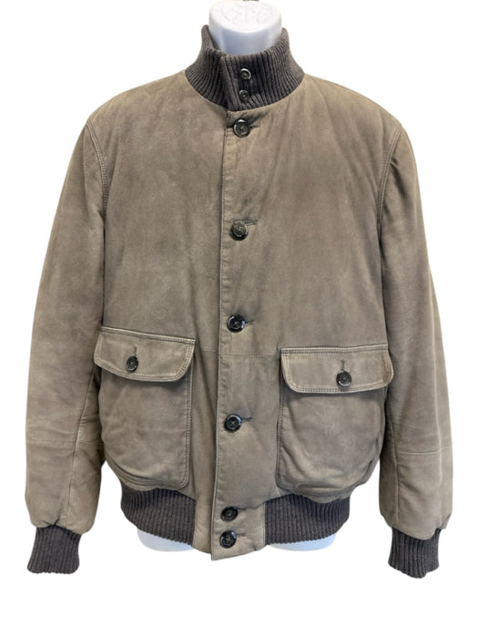 Mandelli Size Est L Beige & Gray Leather Solid Zipper Men's Jacket Beige & Gray / Est L