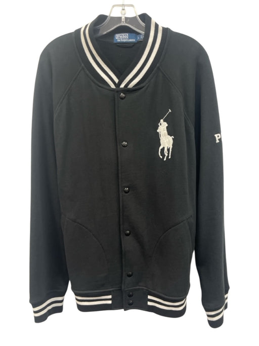 Polo Size L Black Cotton Blend Solid Varsity Men's Jacket Black / L