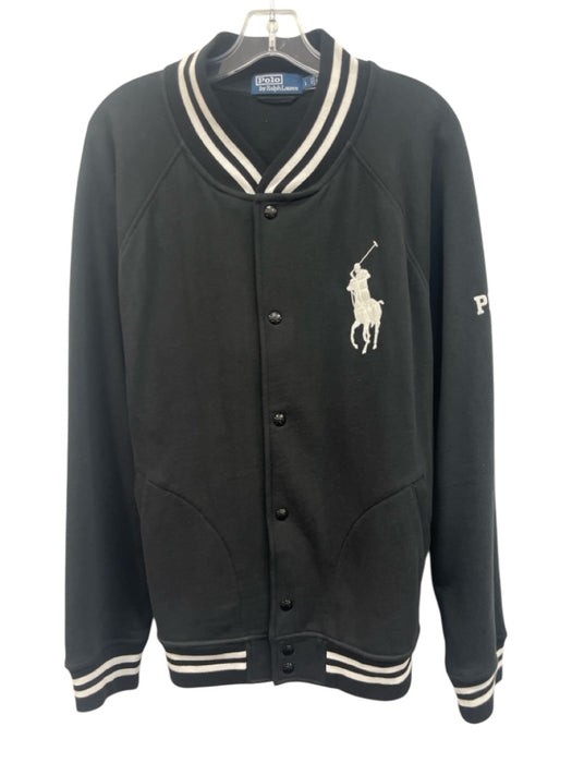 Polo Size L Black Cotton Blend Solid Varsity Men's Jacket Black / L