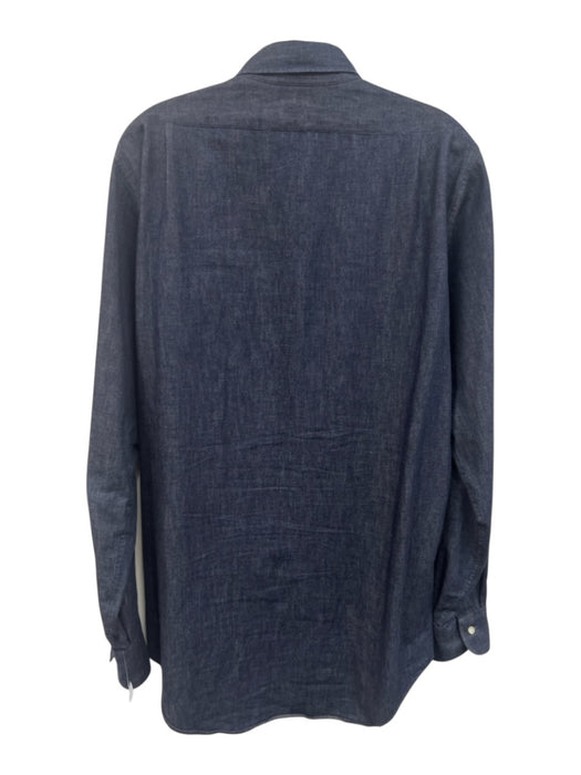 Sid Mashburn Size M Dark Wash Cotton Solid Button Up Denim Long Sleeve Shirt Dark Wash / M