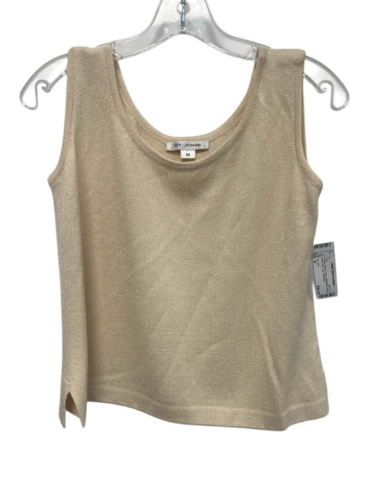 St. John Size M Cream Wool & Rayon Sleeveless Scoop Neck Knit Tank Top Cream / M