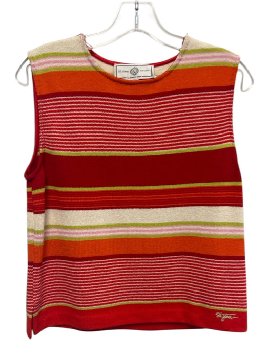 St. John Sport Red, Orange, Multi Wool & Rayon Sleeveless Stripe Jacket Set Red, Orange, Multi / M