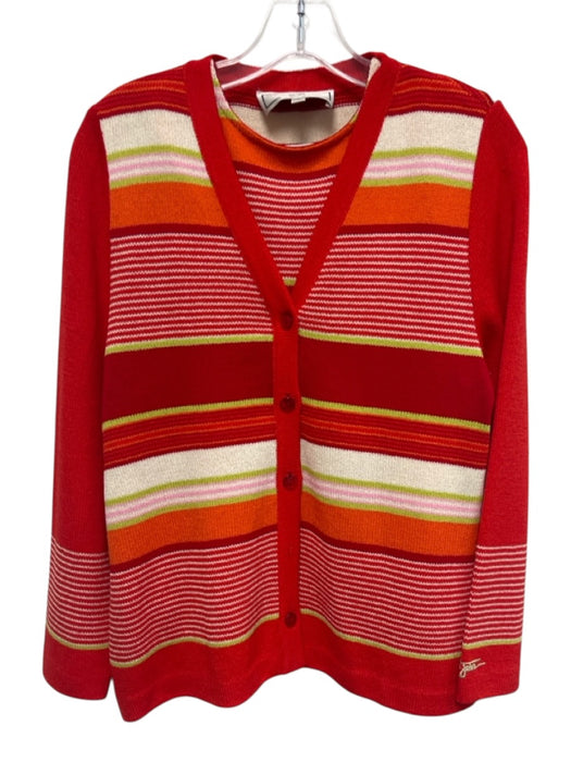 St. John Sport Red, Orange, Multi Wool & Rayon Sleeveless Stripe Jacket Set Red, Orange, Multi / M