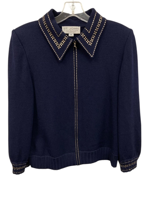 St. John Collection Size 14 Navy blue & gold Wool & Rayon Paillettes Knit Jacket Navy blue & gold / 14