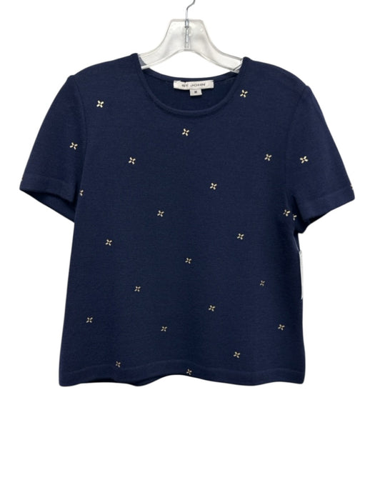 St. John Size M Navy blue & gold Wool & Rayon Short Sleeve Paillettes Top Navy blue & gold / M