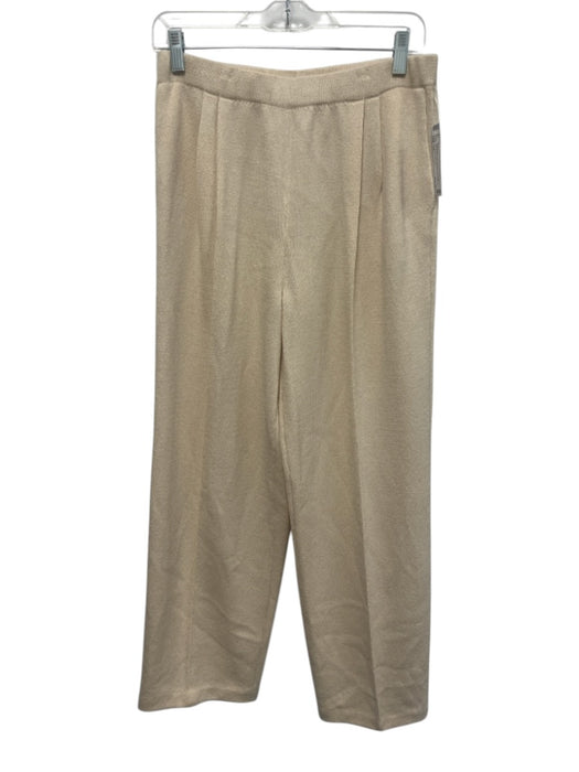 St. John Collection Size 14 Ecru Cream Wool & Rayon Elastic Waistband Knit Pants Ecru Cream / 14