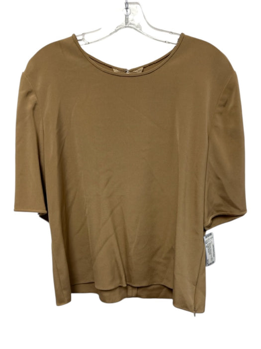 Carolina Herrera Size 16 Light Brown Silk & Lycra Short Sleeve Round Neck Top Light Brown / 16
