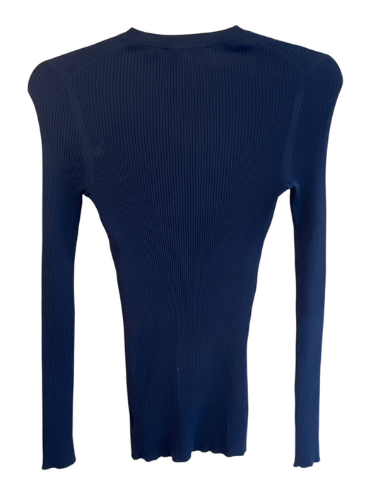 Theory Size P Navy Polyamide Ribbed Knit Long Sleeve Crew Neck Top Navy / P