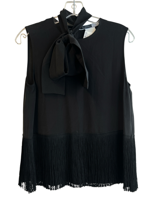 Sportmax Size 4 Black Silk Sleeveless Back Zip Fringe Detail Tie at Neck Top Black / 4