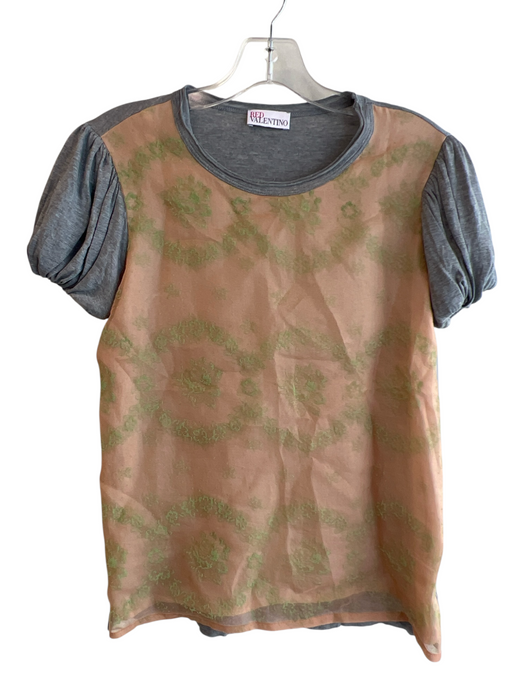 Red Valentino Size Small Peach, Gray & Green Silk Short Puff Sleeve Top Peach, Gray & Green / Small