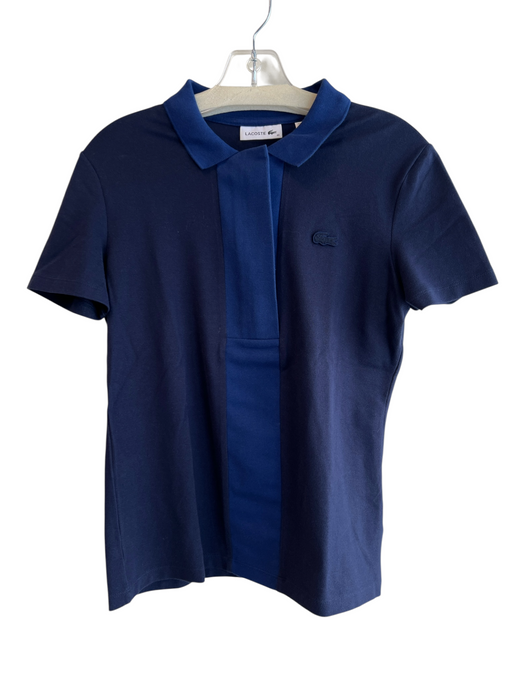 Lacoste Size 40 Navy & Blue Cotton Blend Short Sleeve Collared Half Zip Top Navy & Blue / 40