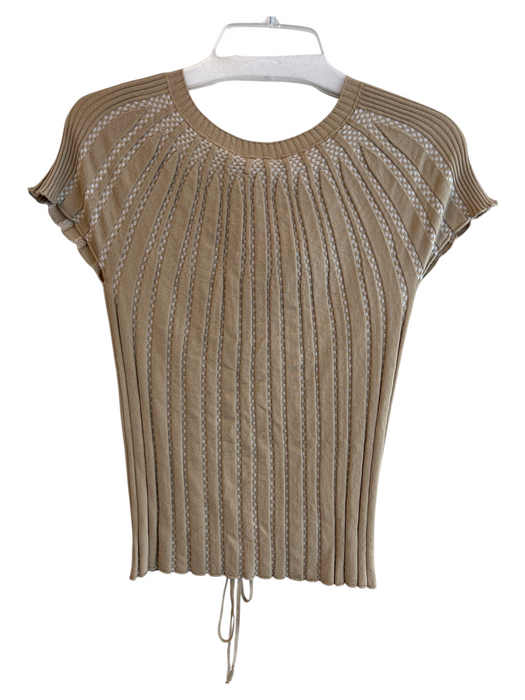 Emporio Armani Size 42 Tan Viscose Blend Cap Sleeve V Neck Ruched Front Top Tan / 42