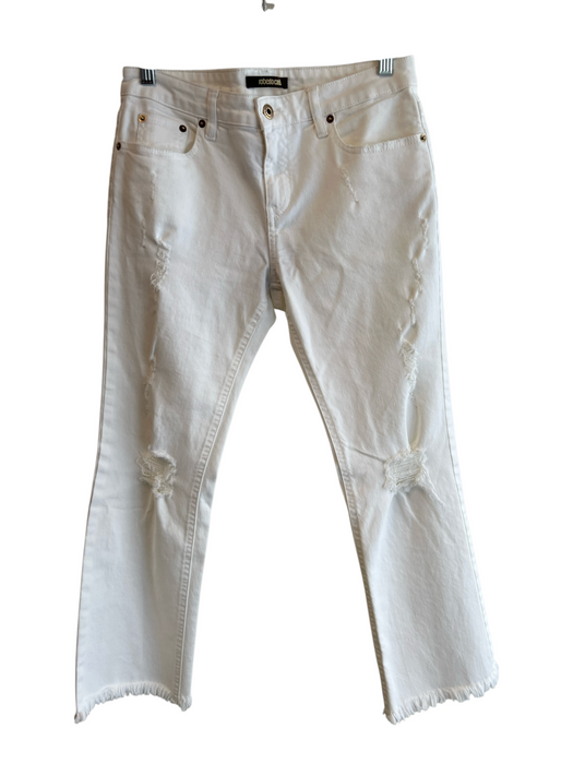 Roberto Cavalli Size 42 White Cotton Blend Zip Fly 5 Pocket Mid Rise Jeans White / 42