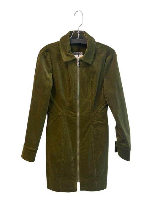 7 For All Mankind Size 2 Forest Green Cotton Front Zip Long Sleeve Ribbed Dress Forest Green / 2