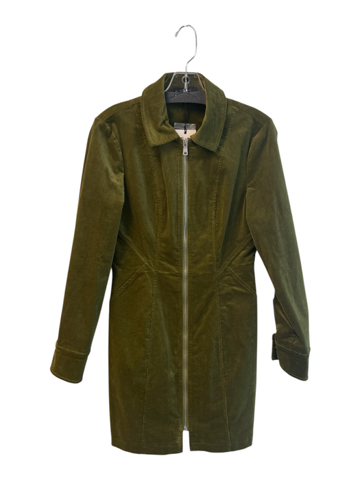 7 For All Mankind Size 2 Forest Green Cotton Front Zip Long Sleeve Ribbed Dress Forest Green / 2