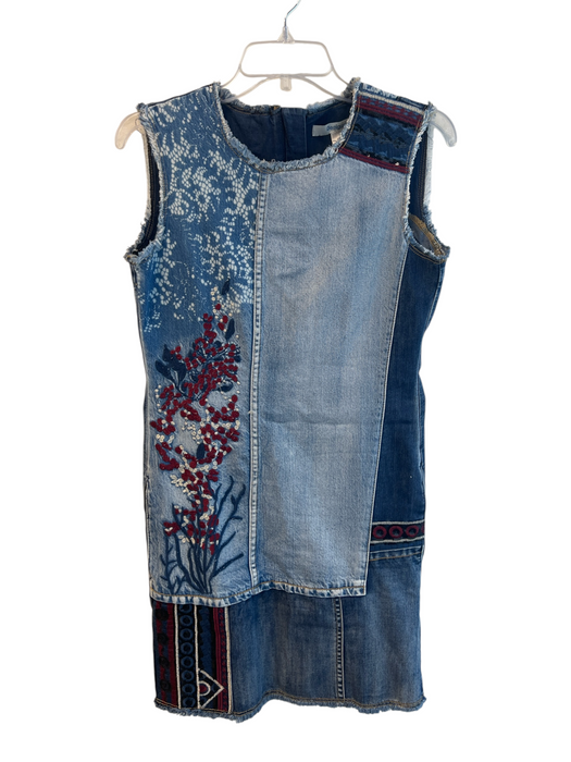 Desigual Size 36 Blue & Red Cotton Blend Sleeveless Patchwork Back Zip Dress Blue & Red / 36