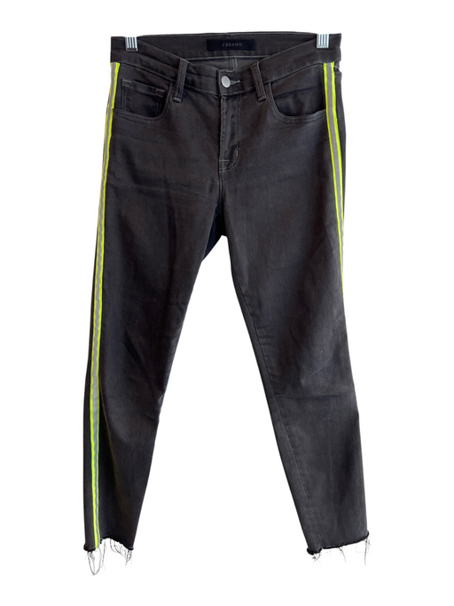J Brand Size 26 Black & Neon Yellow Cotton Blend Side Stripe 5 Pocket Jeans Black & Neon Yellow / 26