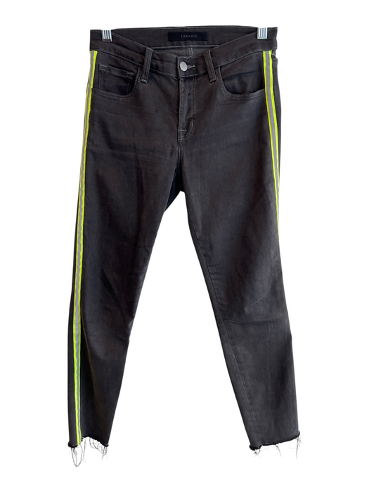 J Brand Size 26 Black & Neon Yellow Cotton Blend Side Stripe 5 Pocket Jeans Black & Neon Yellow / 26