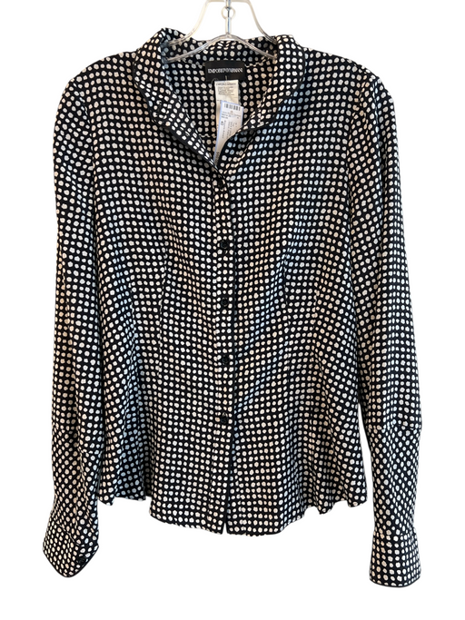 Emporio Armani Size 40 Black & White Silk Button Down Long Sleeve Polka dot Top Black & White / 40