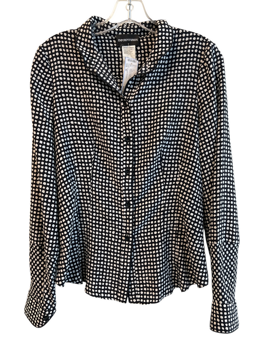 Emporio Armani Size 40 Black & White Silk Button Down Long Sleeve Polka dot Top Black & White / 40
