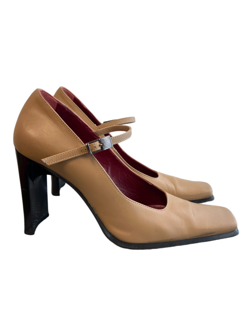 Pegabo Shoe Size 38 Tan Manmade Material Square Toe Pump Buckle Strap Shoes Tan / 38