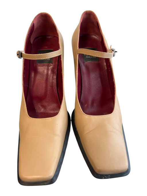 Pegabo Shoe Size 38 Tan Manmade Material Square Toe Pump Buckle Strap Shoes Tan / 38
