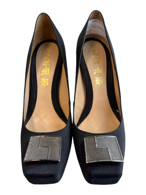 L.A.M.B. Shoe Size 7.5 Black Fabric Square Toe Charm Detail Pump Shoes Black / 7.5